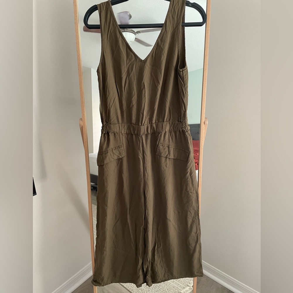 Mango Casual Olive Green Wide Leg Romper Playsuit Sleeveless Army Jumpsuit